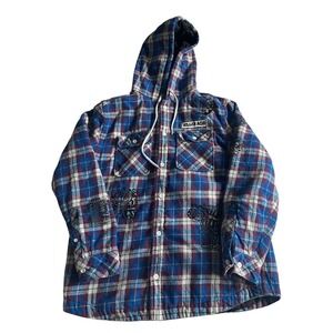 KILLER ACID Hoodie Mens Small Flannel Jacket Quilted Lined Full Button Skater
